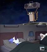 Rigby con música, Mordecai tratando de dormir Meme Generator