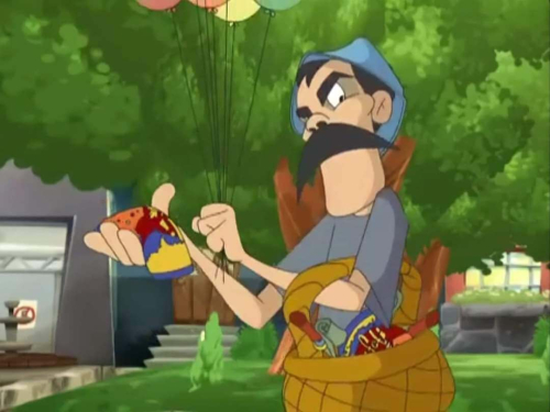 Don Ramón regalándole un globo al Chavo