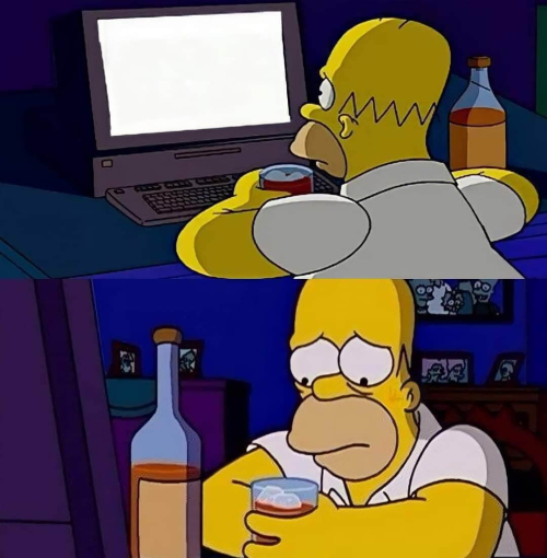 Homer triste en la computadora