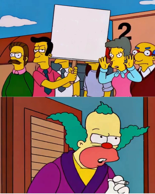 Padres protestando, Krusty diciendo que no